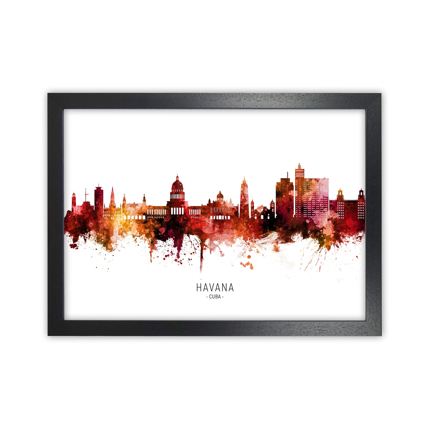 Havana Cuba Skyline Red City Name Print by Michael Tompsett Black Grain