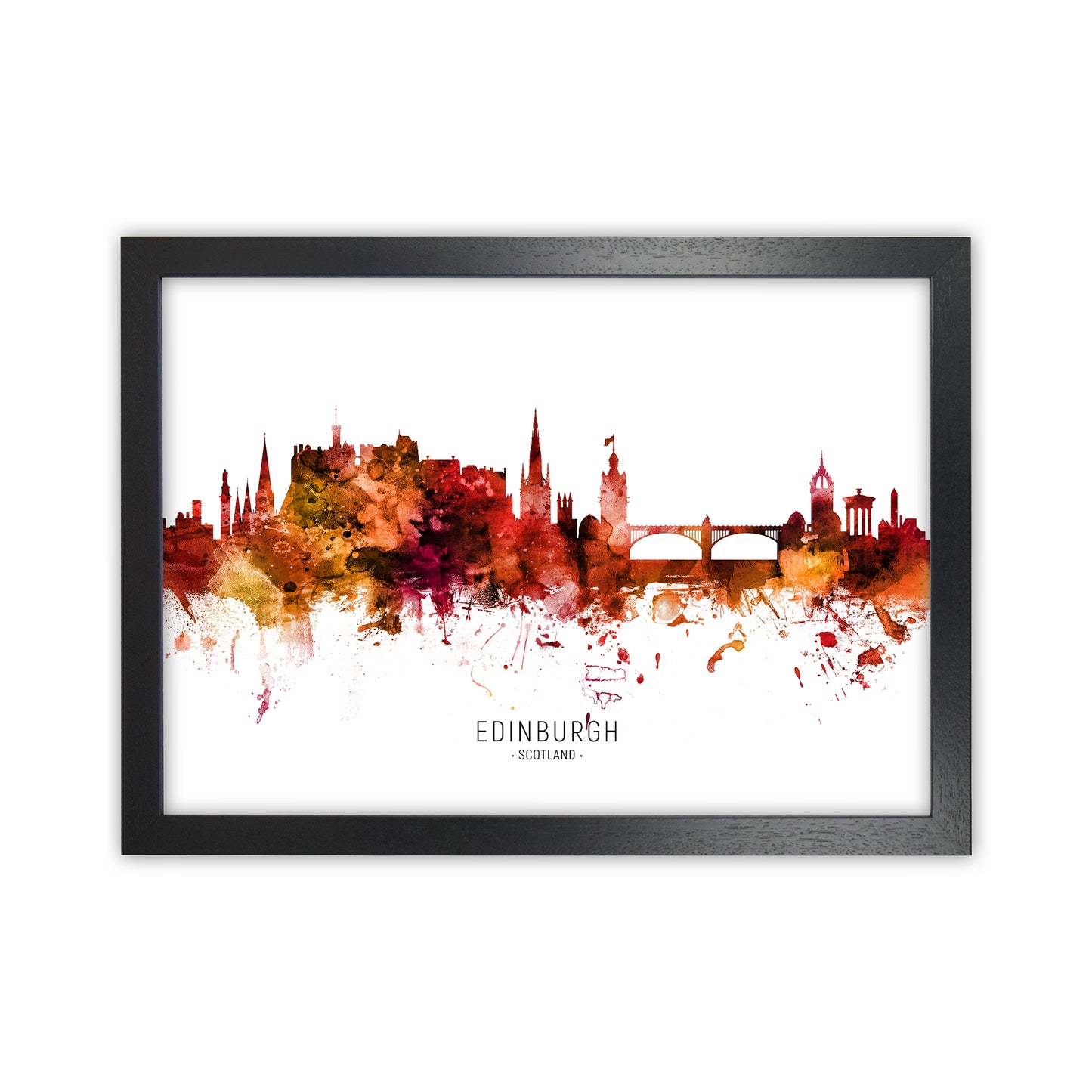 Edinburgh Scotland Skyline Red City Name by Michael Tompsett Black Grain