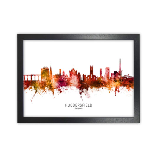 Huddersfield England Skyline Red City Name  by Michael Tompsett Black Grain