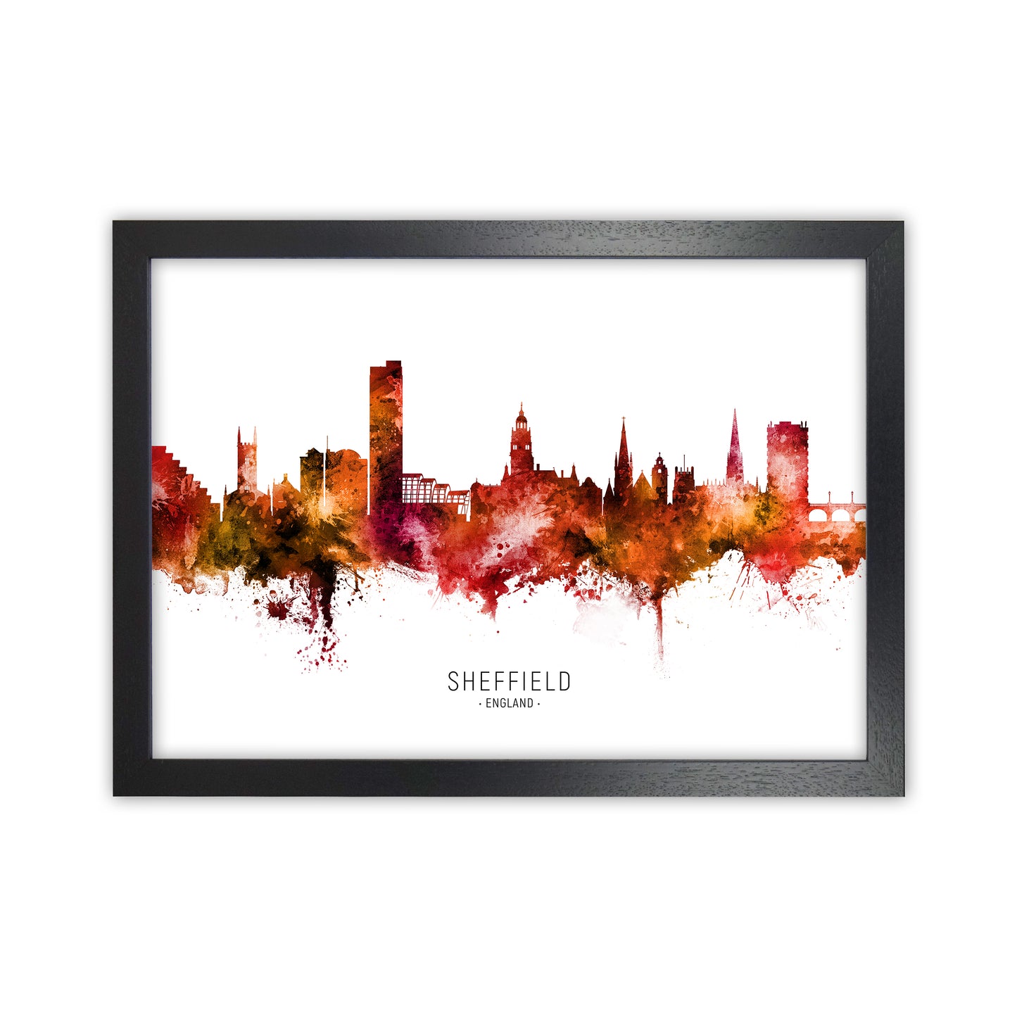 Sheffield England Skyline Red City Name by Michael Tompsett Black Grain
