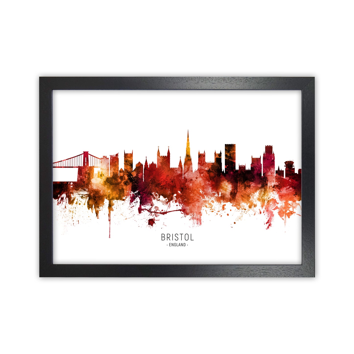 Bristol England Skyline Red City Name by Michael Tompsett Black Grain