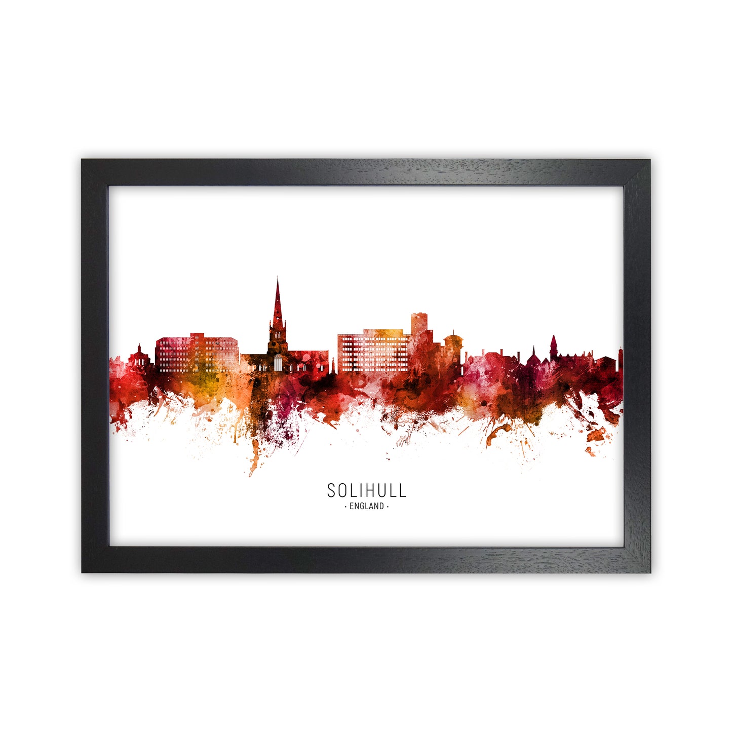 Solihull England Skyline Red City Name by Michael Tompsett Black Grain