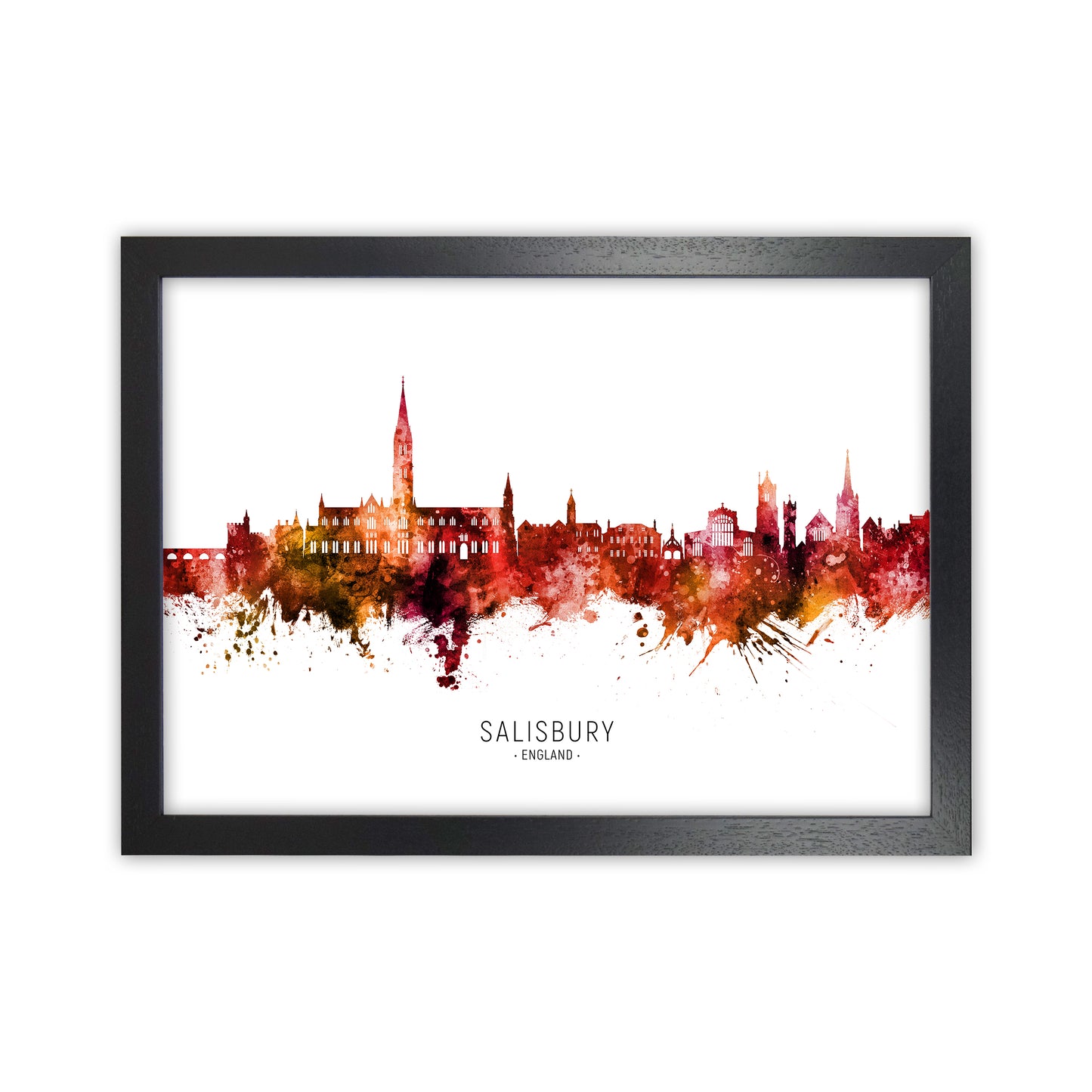 Salisbury England Skyline Red City Name  by Michael Tompsett Black Grain