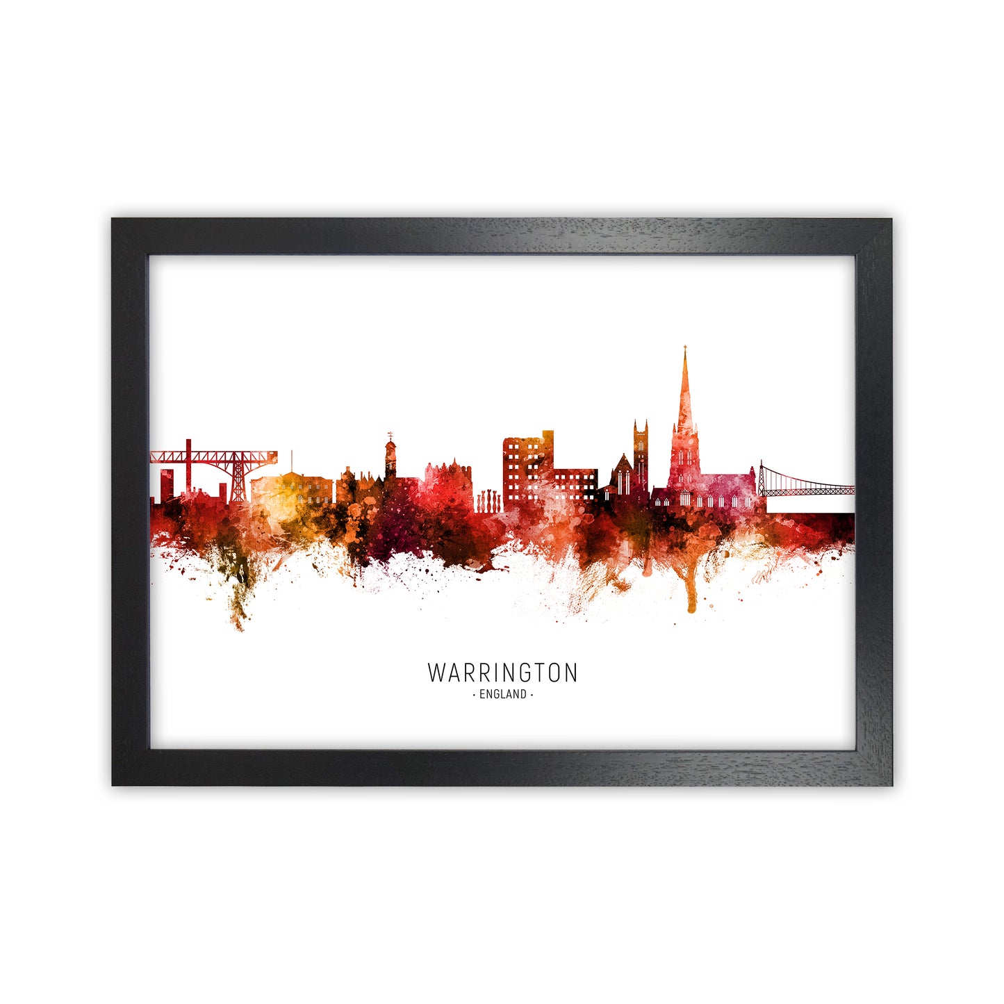 Warrington England Skyline Red City Name  by Michael Tompsett Black Grain