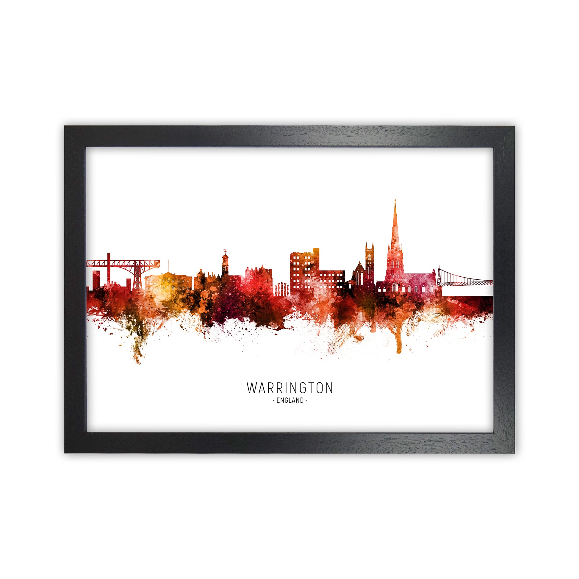 Warrington England Skyline Red City Name  by Michael Tompsett Black Grain