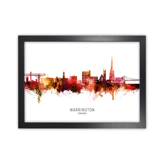 Warrington England Skyline Red City Name  by Michael Tompsett Black Grain