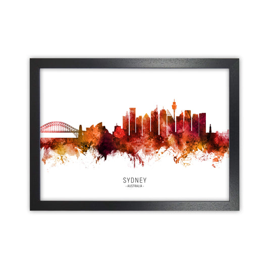 Sydney Australia Skyline Red City Name  by Michael Tompsett Black Grain