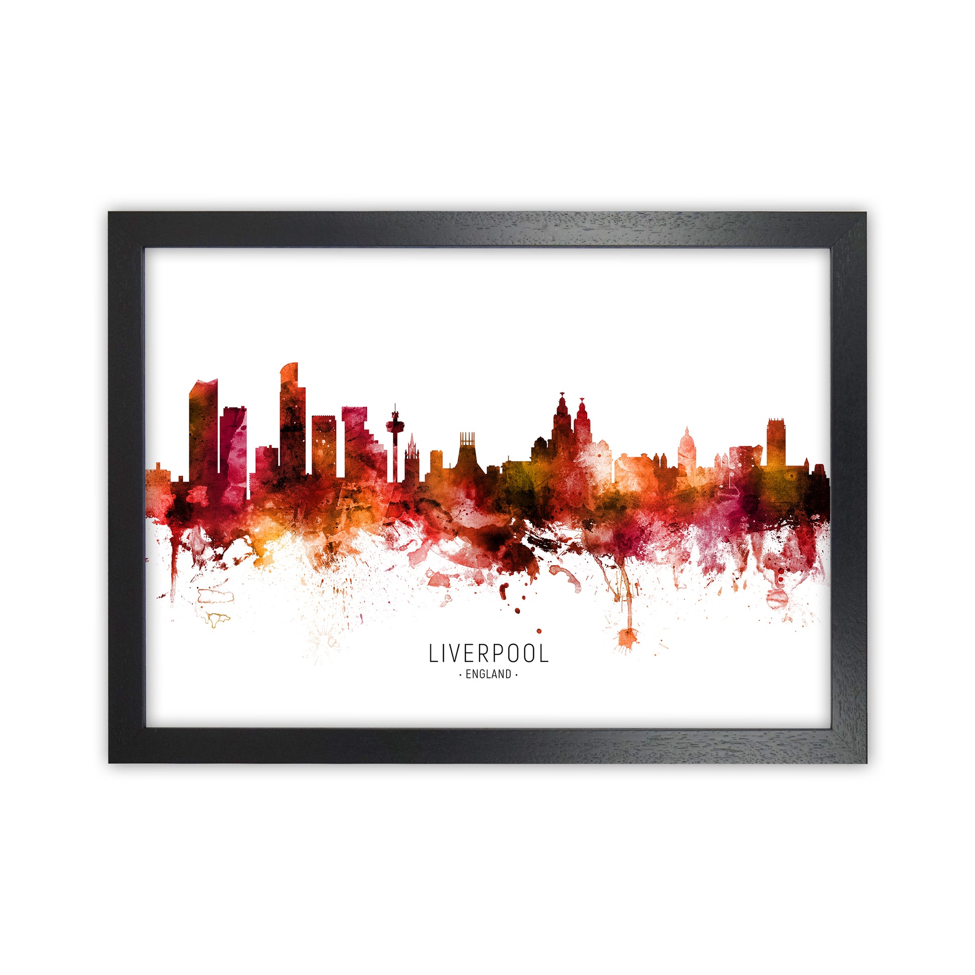 Liverpool England Skyline Red City Name  by Michael Tompsett Black Grain