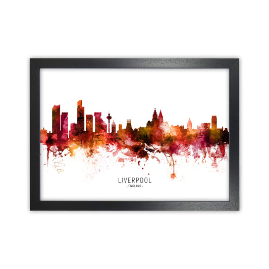 Liverpool England Skyline Red City Name  by Michael Tompsett Black Grain