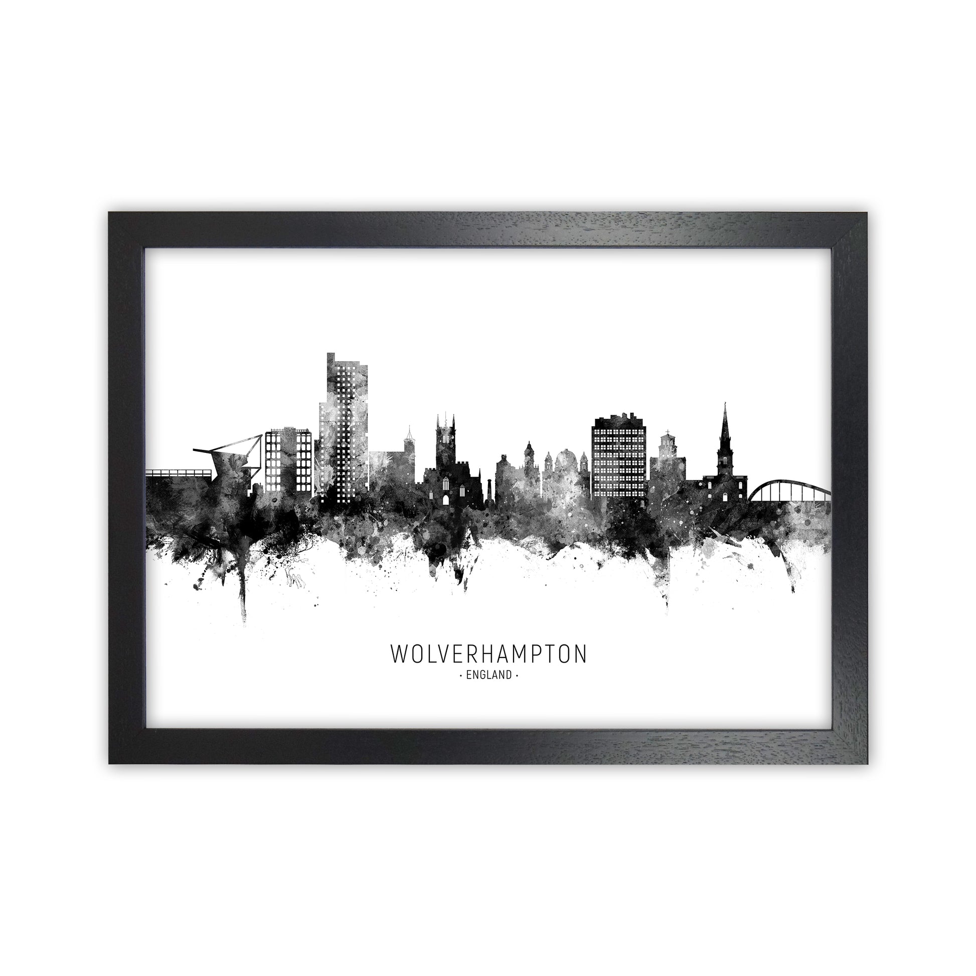 Wolverhampton England Skyline Black White City Name  by Michael Tompsett Black Grain