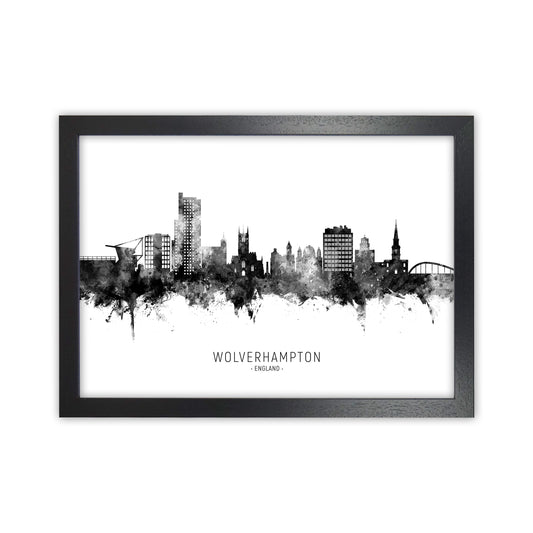 Wolverhampton England Skyline Black White City Name  by Michael Tompsett Black Grain