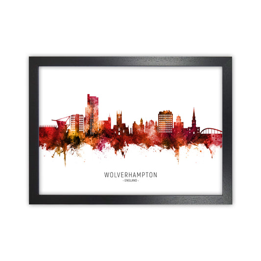 Wolverhampton England Skyline Red City Name  by Michael Tompsett Black Grain