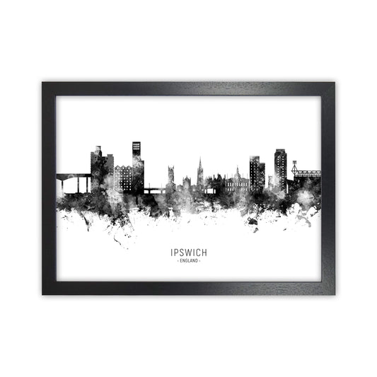 Ipswich England Skyline Black White City Name  by Michael Tompsett Black Grain