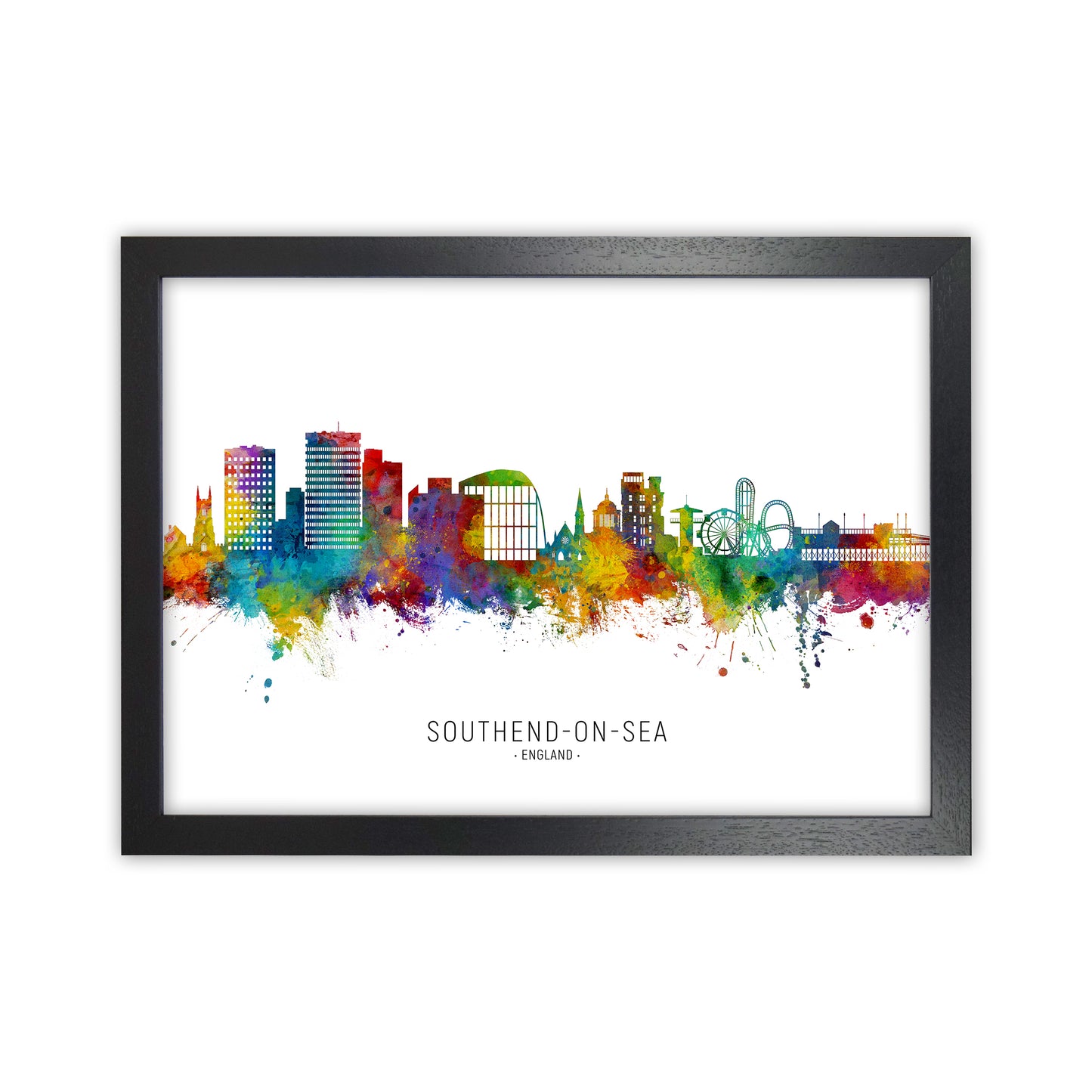 Southend-On-Sea England Skyline Art Print by Michael Tompsett Black Grain