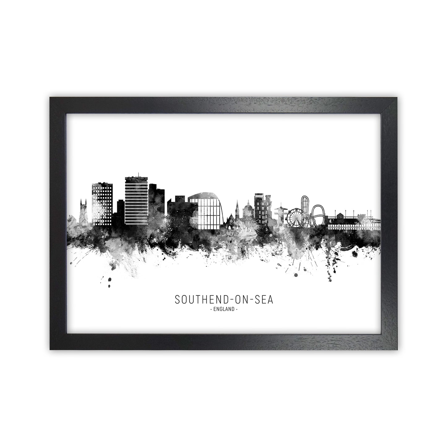 Southend-On-Sea England Skyline Black White City Name  by Michael Tompsett Black Grain