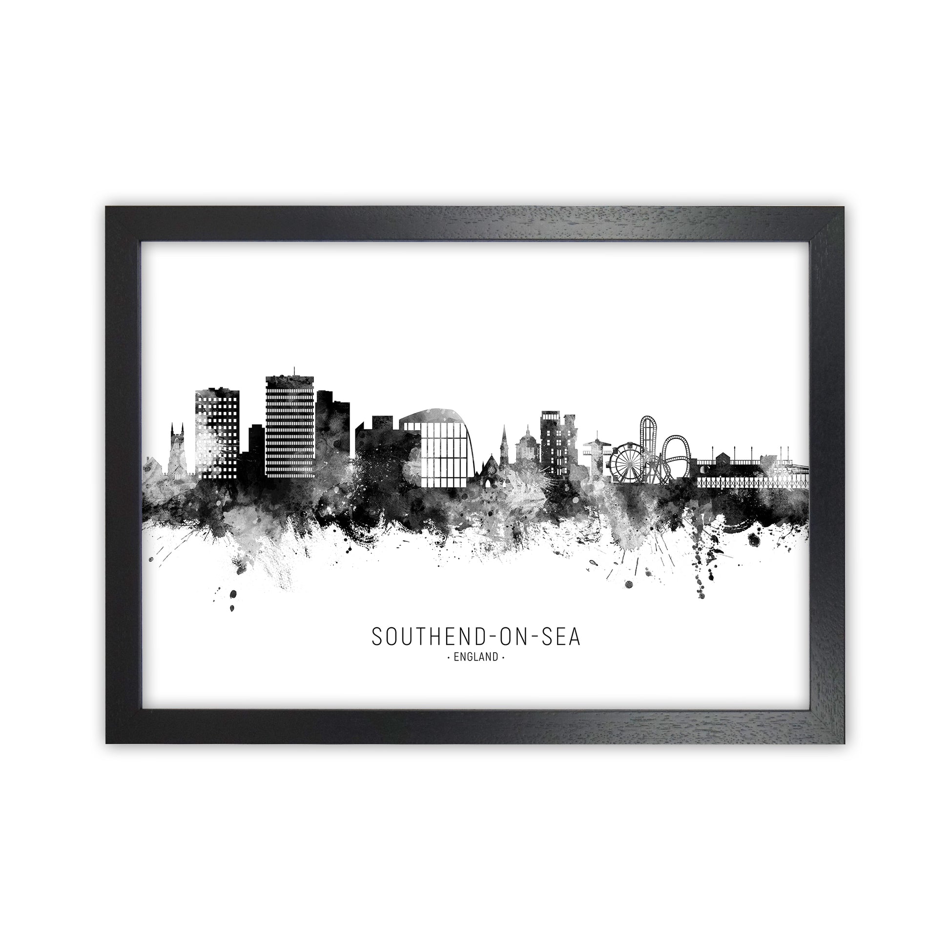 Southend-On-Sea England Skyline Black White City Name  by Michael Tompsett Black Grain