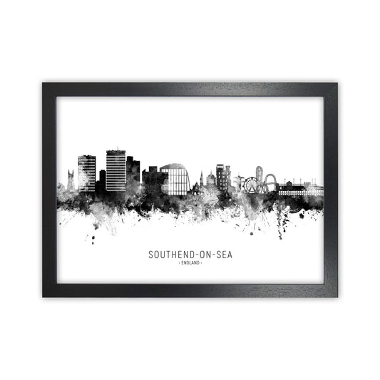 Southend-On-Sea England Skyline Black White City Name  by Michael Tompsett Black Grain