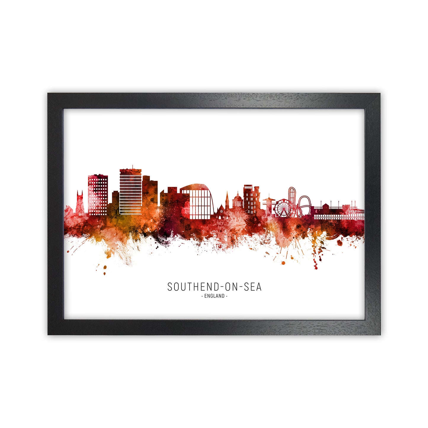 Southend-On-Sea England Skyline Red City Name by Michael Tompsett Black Grain