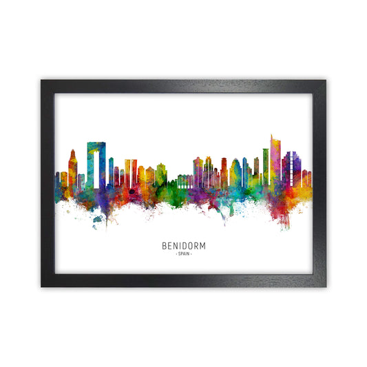 Benidorm Spain Skyline Art Print by Michael Tompsett Black Grain