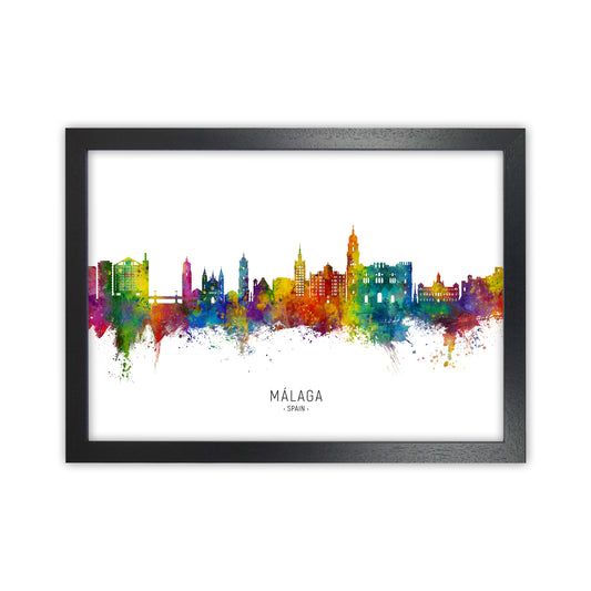 Malaga Spain Skyline Art Print by Michael Tompsett Black Grain
