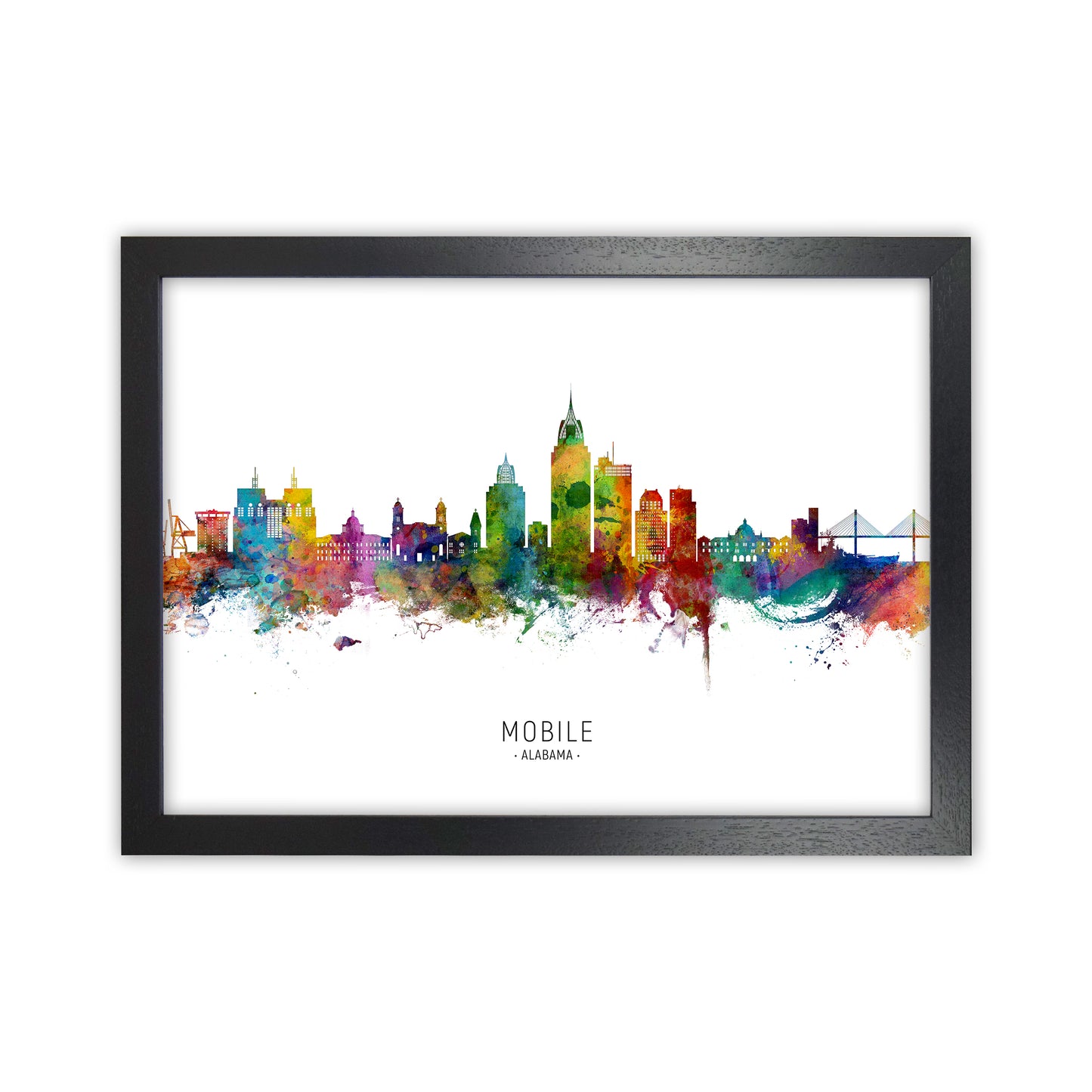 Mobile Alabama Skyline Art Print by Michael Tompsett Black Grain