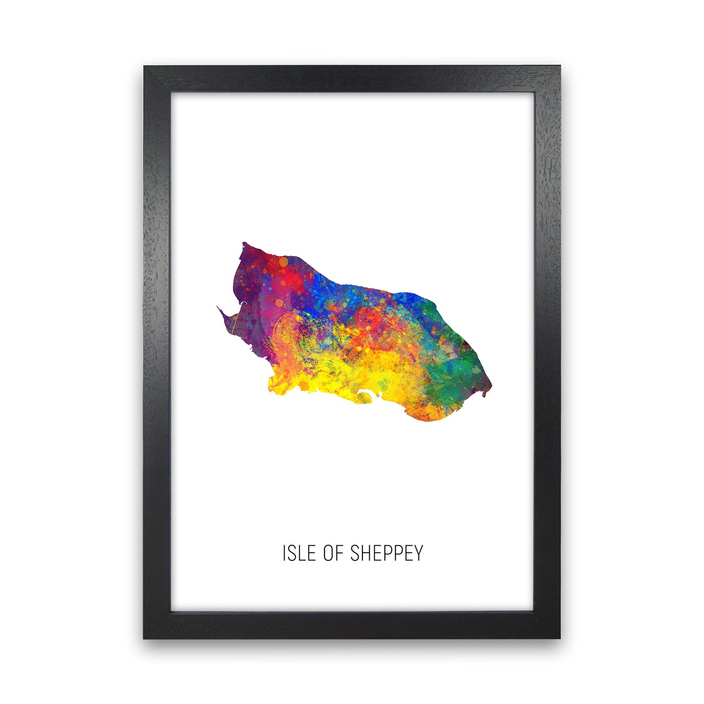 Isle Of Sheppey Watercolour Map Art Print by Michael Tompsett Black Grain