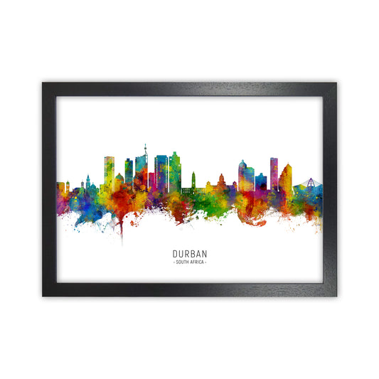 Durban South Africa Skyline  Art Print by Michael Tompsett Black Grain