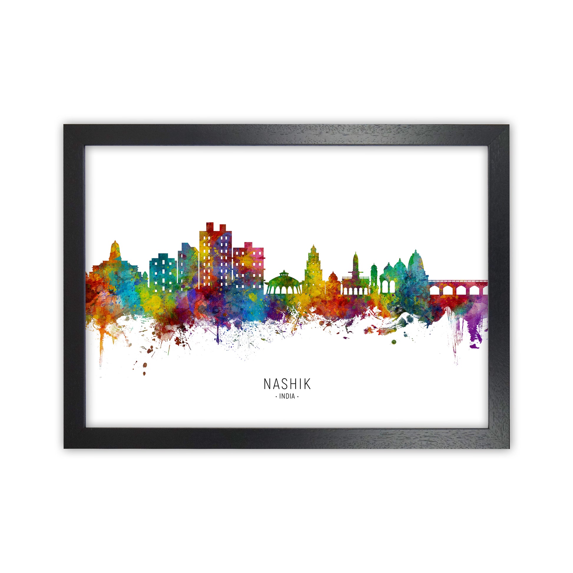 Nashik India Skyline  Art Print by Michael Tompsett Black Grain