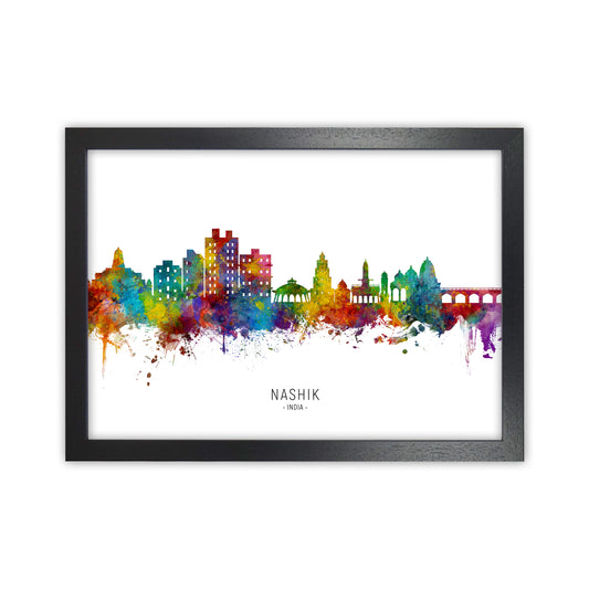 Nashik India Skyline  Art Print by Michael Tompsett Black Grain