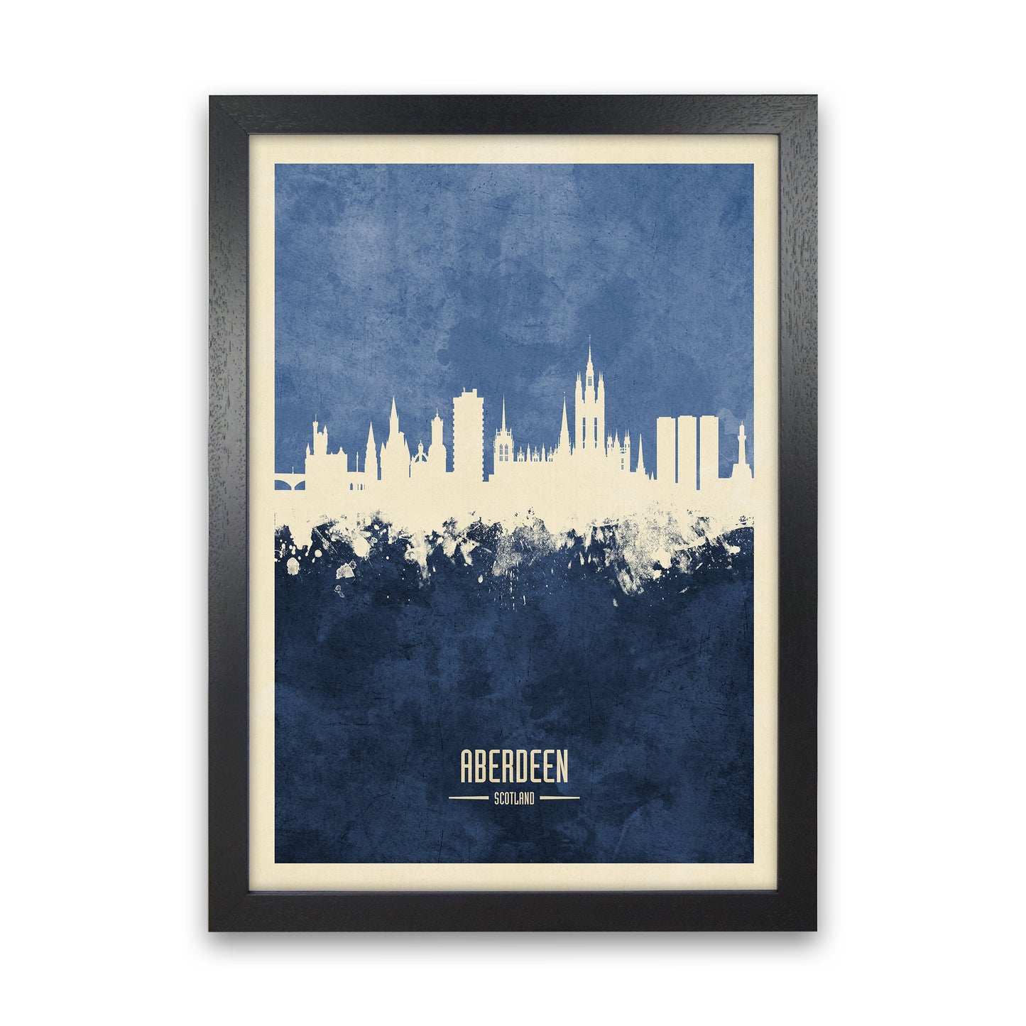 Aberdeen Scotland Skyline Portrait Navy Art Print by Michael Tompsett Black Grain