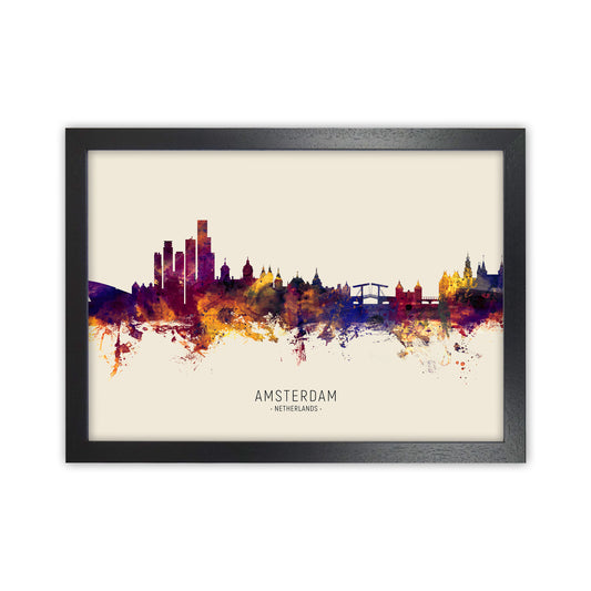 Amsterdam Netherlands Skyline Autumn City Name Art Print by Michael Tompsett Black Grain