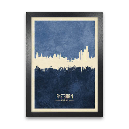 Amsterdam Netherlands Skyline Portrait Navy Art Print by Michael Tompsett Black Grain