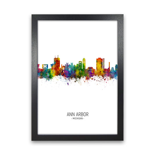Ann Arbor Michigan Skyline Portrait Art Print by Michael Tompsett Black Grain