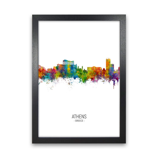 Athens Greece Skyline Portrait Art Print by Michael Tompsett Black Grain