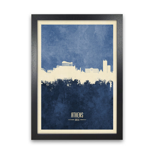 Athens Greece Skyline Portrait Navy Art Print by Michael Tompsett Black Grain