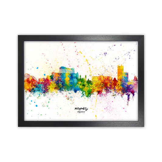 Athens Greece Skyline Splash Art Print by Michael Tompsett Black Grain