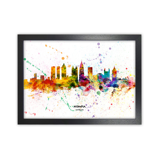 Atlanta Georgia Skyline Splash Art Print by Michael Tompsett Black Grain