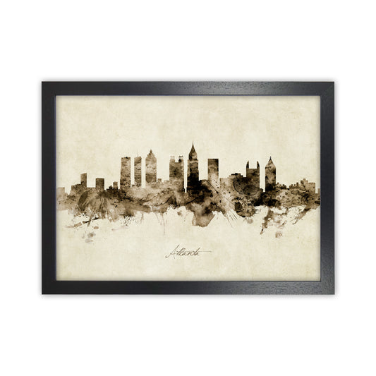Atlanta Georgia Skyline Vintage Art Print by Michael Tompsett Black Grain