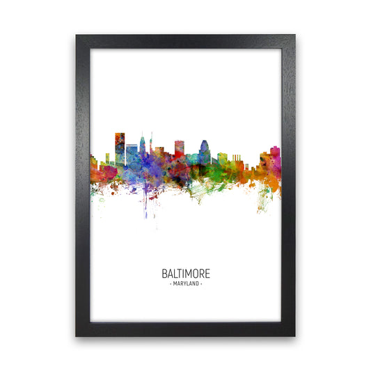 Baltimore Maryland Skyline Portrait Art Print by Michael Tompsett Black Grain