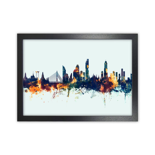 Bangkok Thailand Skyline Blue Orange Art Print by Michael Tompsett Black Grain