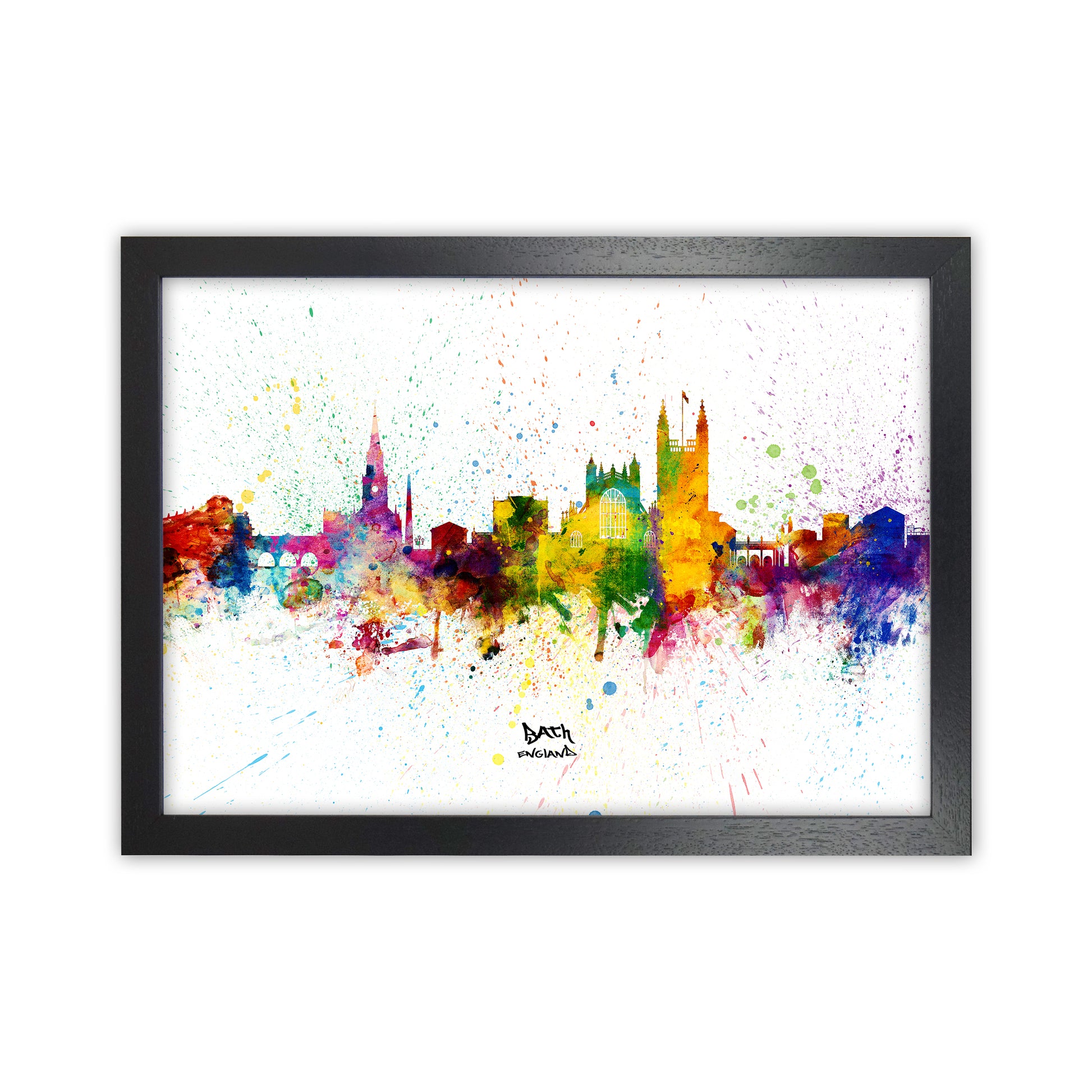 Bath England Skyline Splash Art Print by Michael Tompsett Black Grain