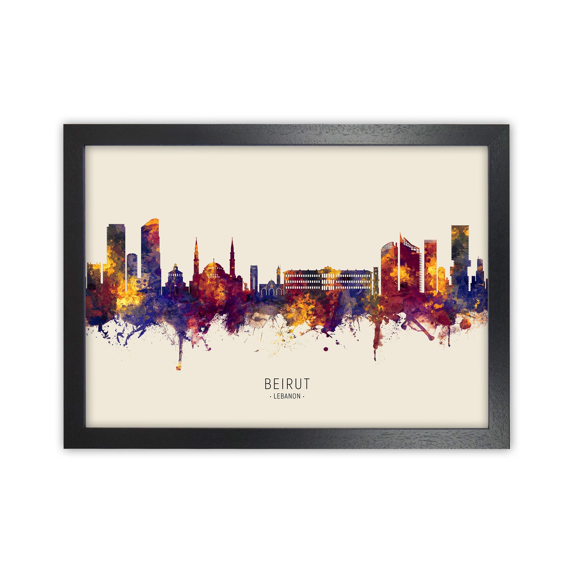 Beirut Lebanon Skyline Autumn City Name Art Print by Michael Tompsett Black Grain