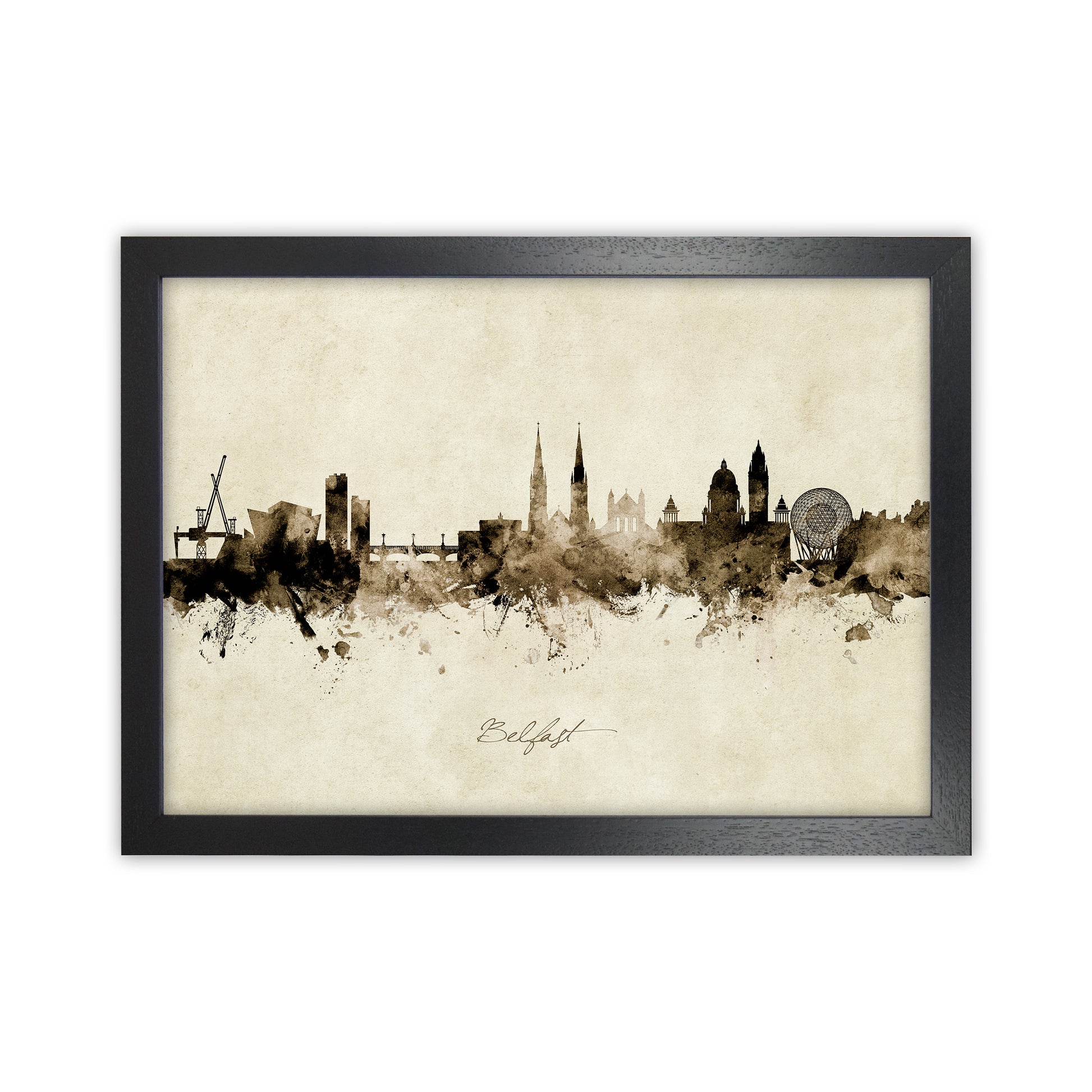 Belfast Northern Ireland Skyline Vintage Art Print by Michael Tompsett Black Grain