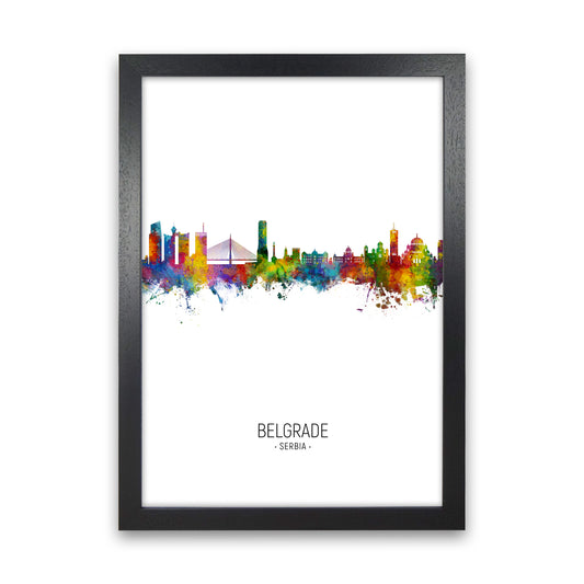 Belgrade Serbia Skyline Portrait Art Print by Michael Tompsett Black Grain
