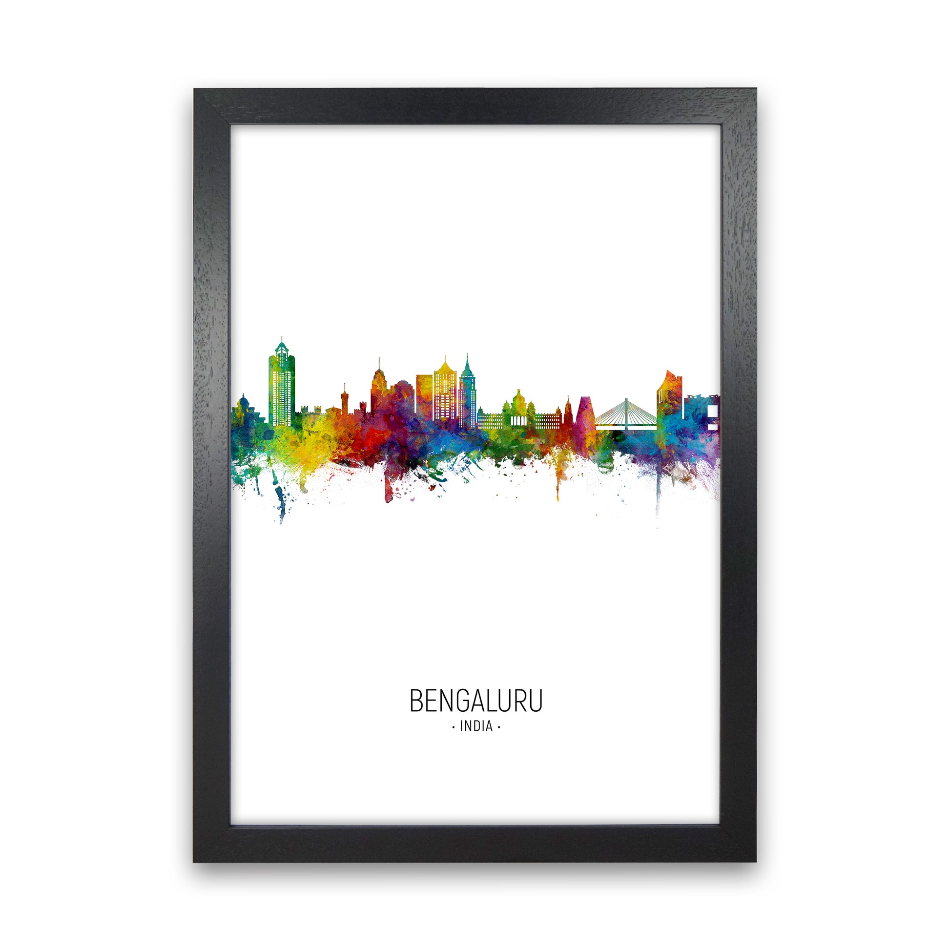 Bengaluru India Skyline Portrait Art Print by Michael Tompsett Black Grain