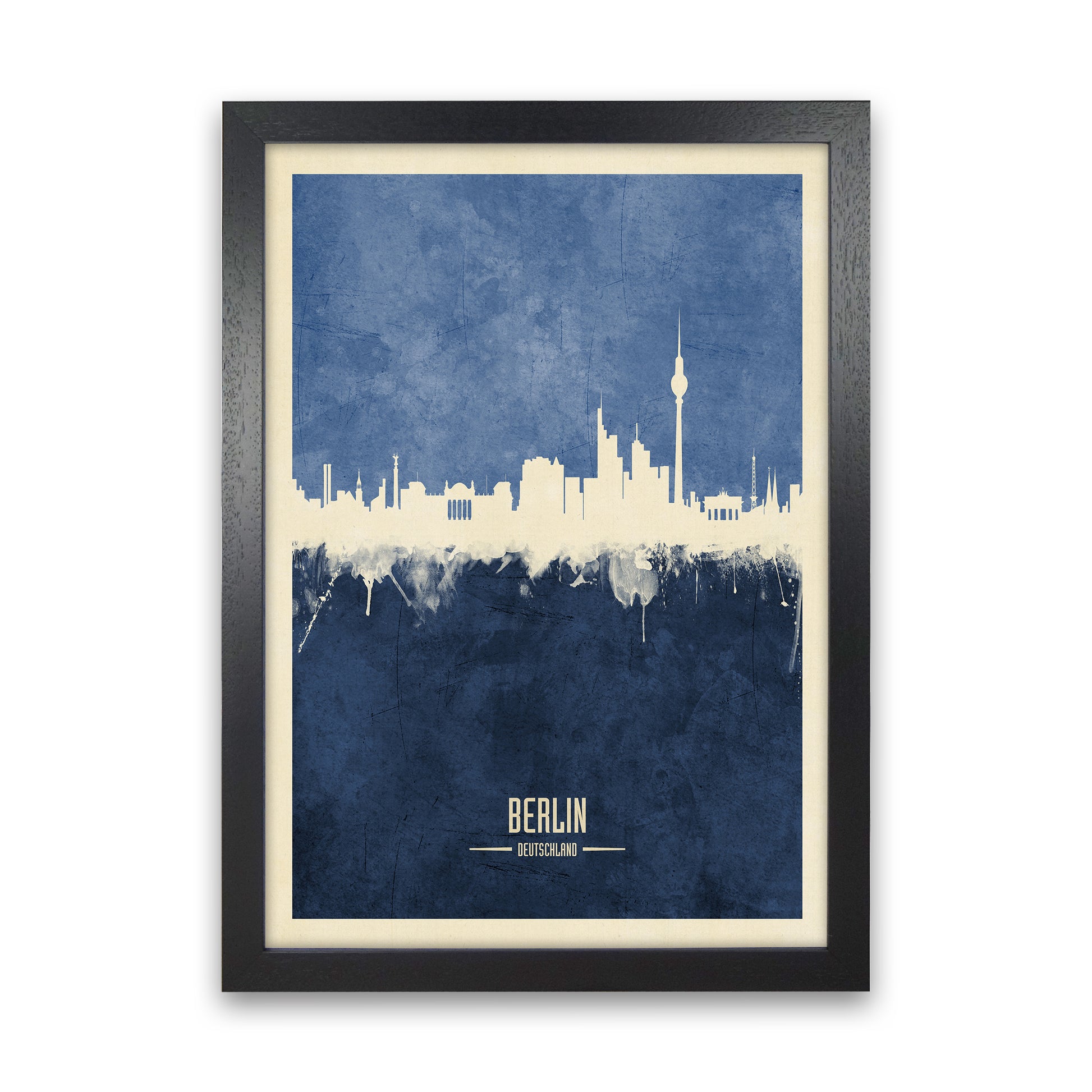 Berlin Germany Skyline Portrait Navy Art Print by Michael Tompsett Black Grain