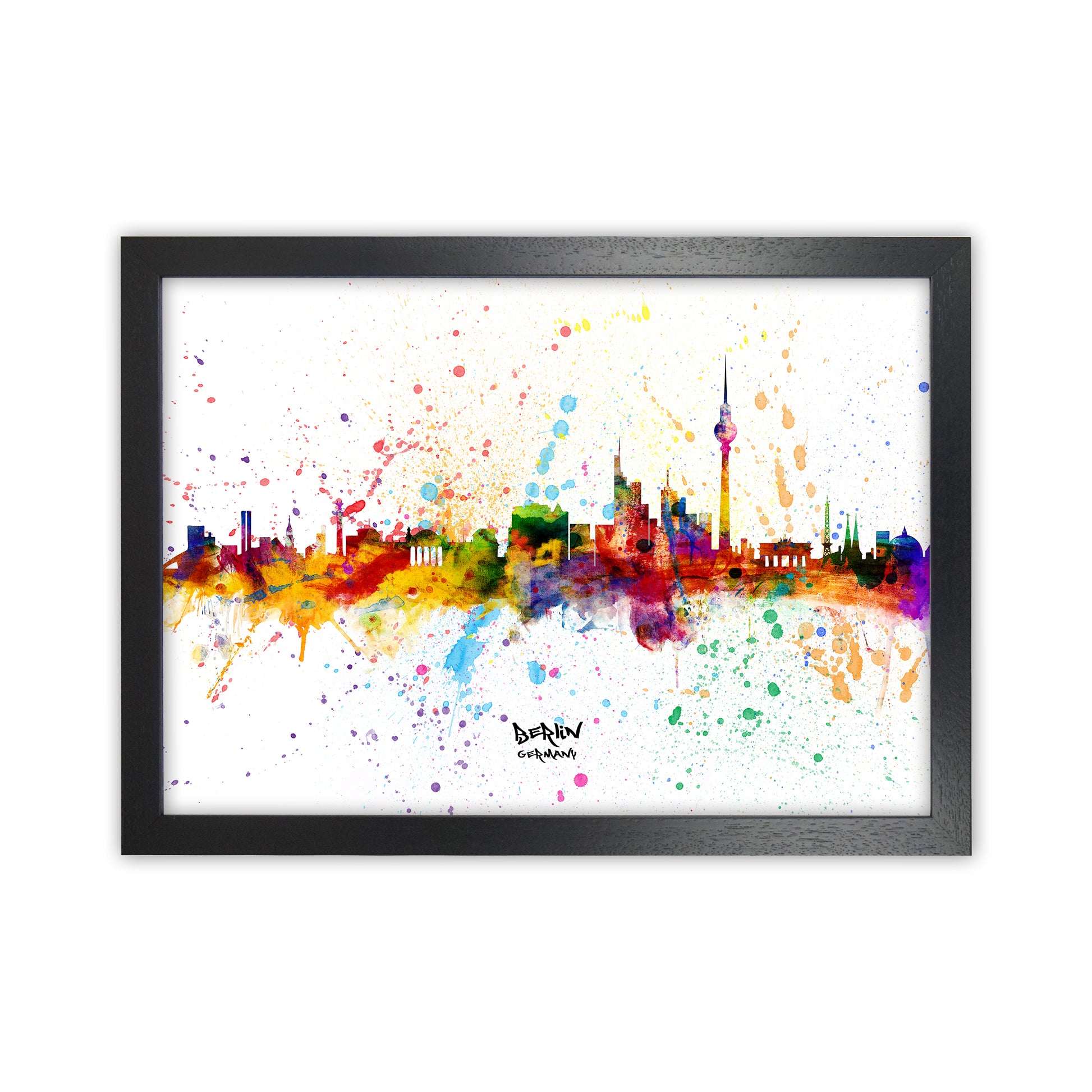 Berlin Germany Skyline Splash Art Print by Michael Tompsett Black Grain