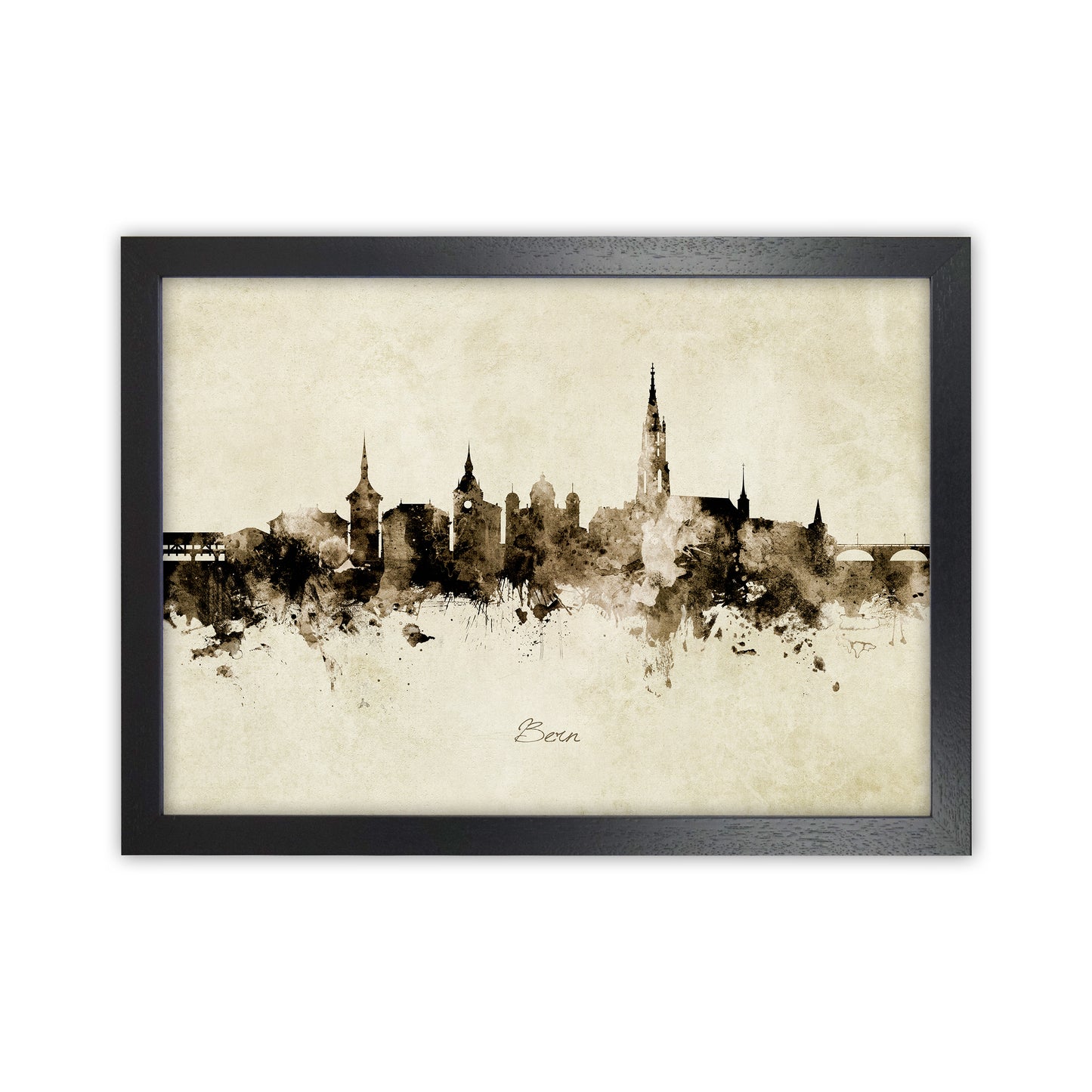 Bern Switzerland Skyline Vintage Art Print by Michael Tompsett Black Grain