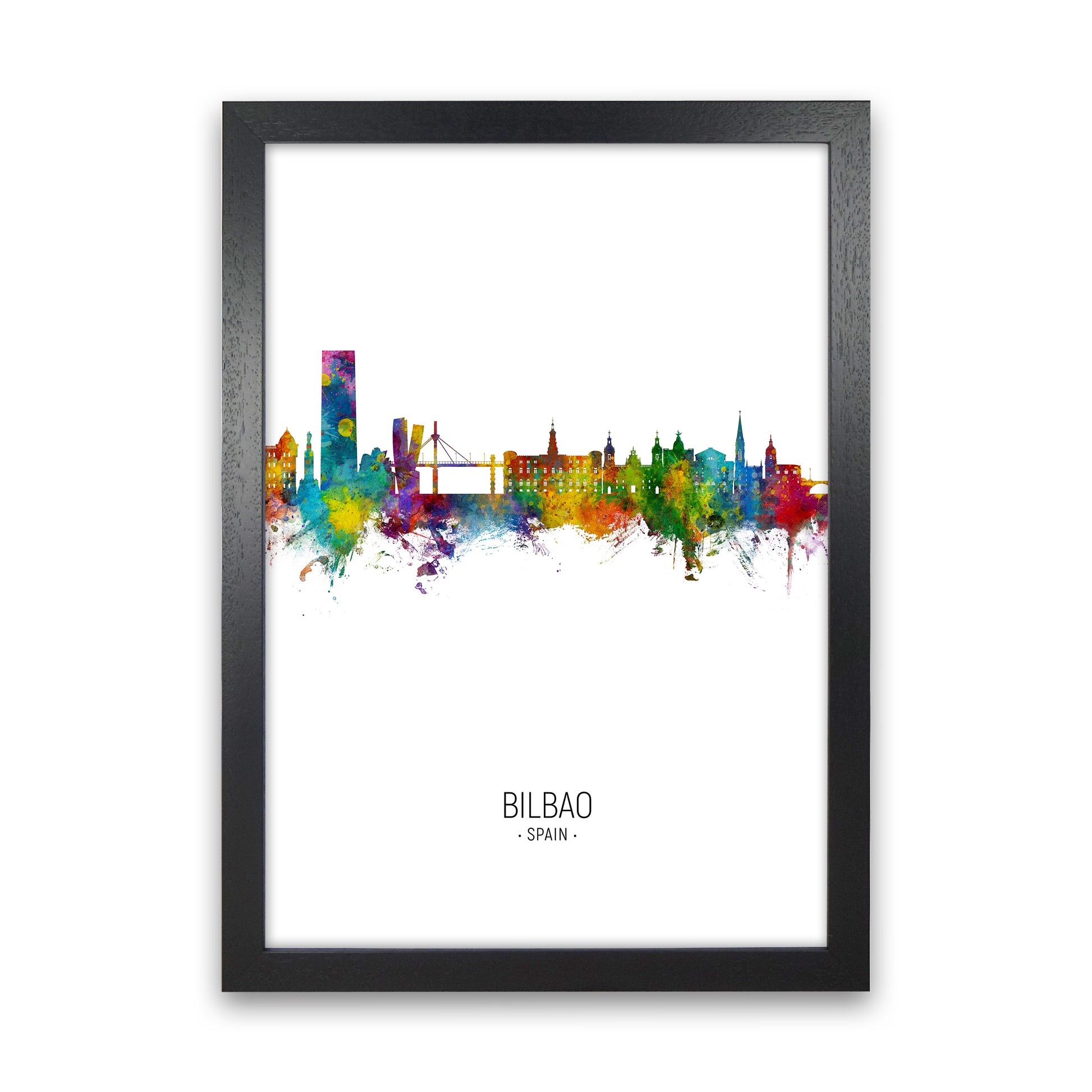 Bilbao Spain Skyline Portrait Art Print by Michael Tompsett Black Grain