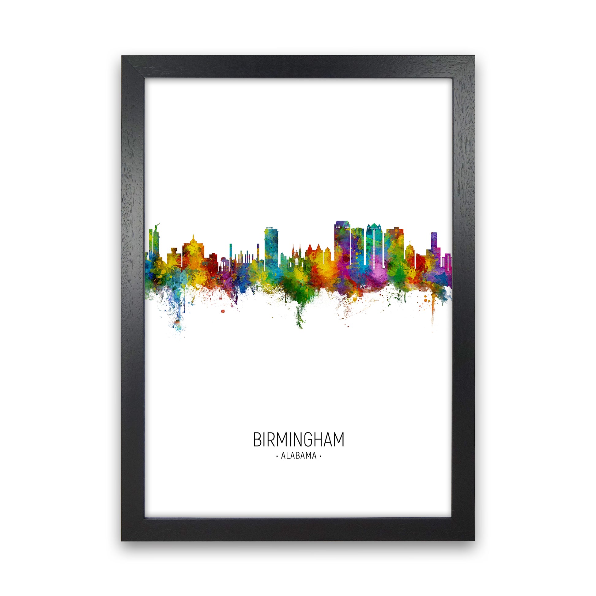 Birmingham Alabama Skyline Portrait Art Print by Michael Tompsett Black Grain